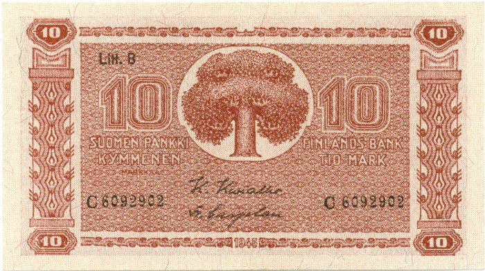 10 Markkaa 1945 Litt.B C6092902 kl.9